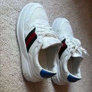 Gucci White Sneakers with Red and Green Accents